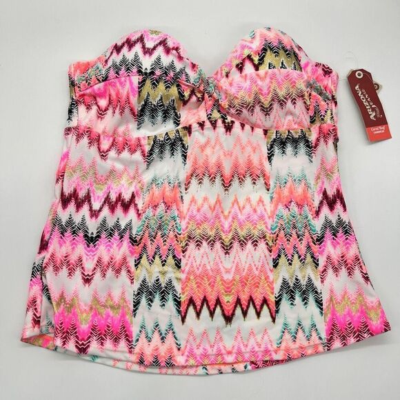 Arizona Jean Company Tankini Swimsuit Top Size Medium Bright Pink Black White - Picture 1 of 16